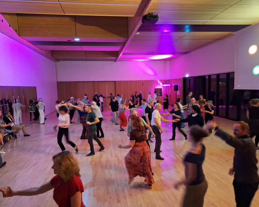 Une piste pleine de danseurs lors d’une soirée dansante